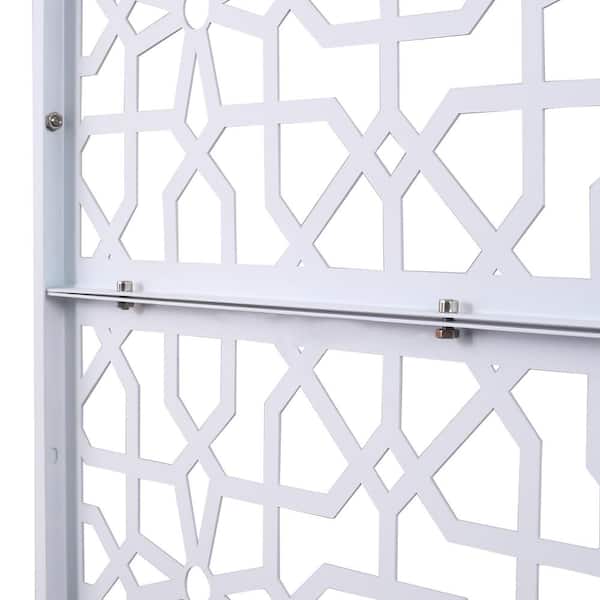 76 in. H x 48 in. W Metal Freestanding White Decorative Panel with Hollow Line Design for Balconies, Patios, and Gardens