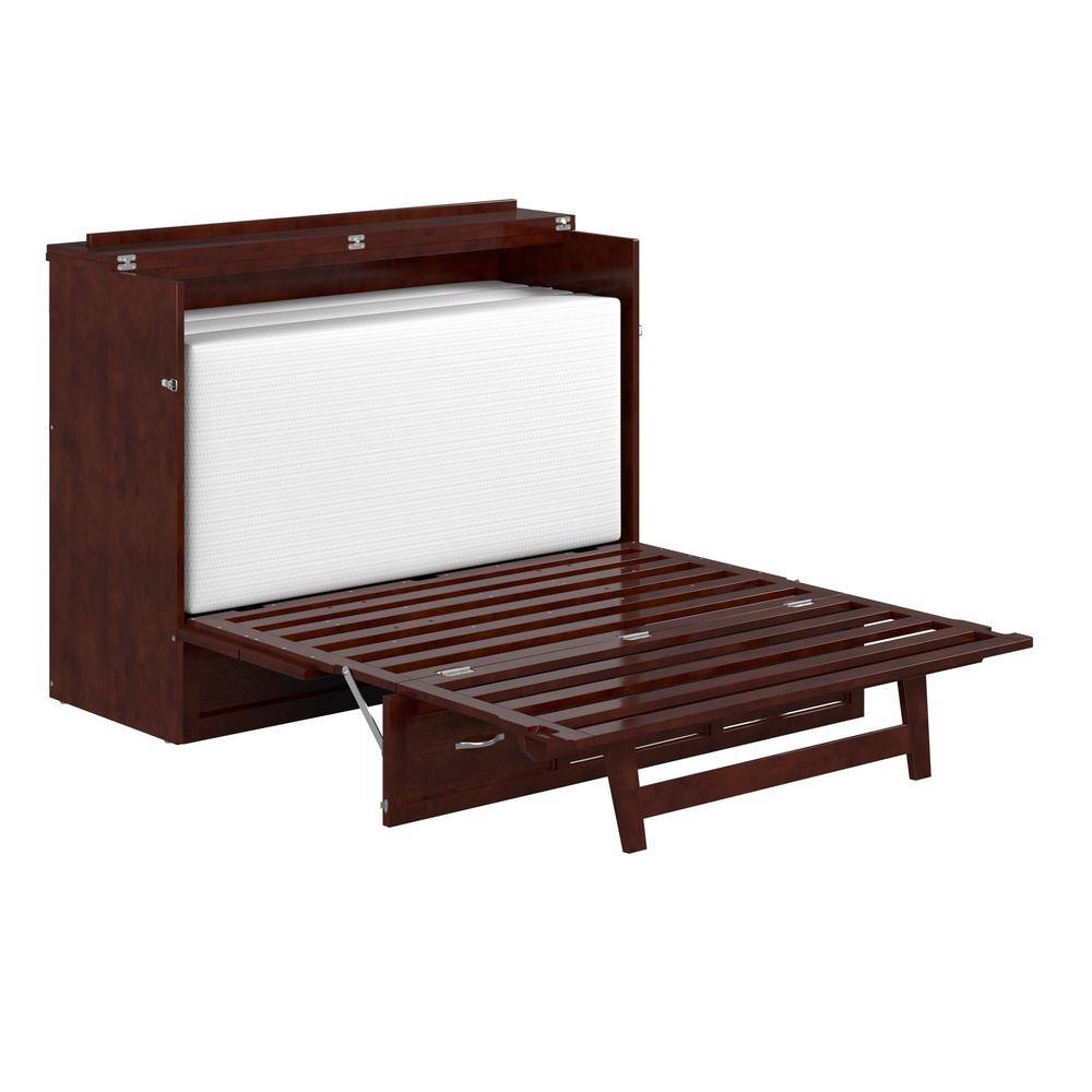 Walnut Full Murphy Bed Chest with Storage Drawer