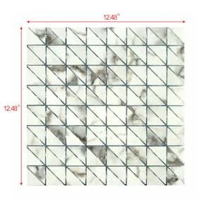Art Deco Bianco Carrara 12.48 in. x 12.48 in. Triangle Square Mosaic Glass Backsplash Wall Tile (1 Sq. Ft./Piece)