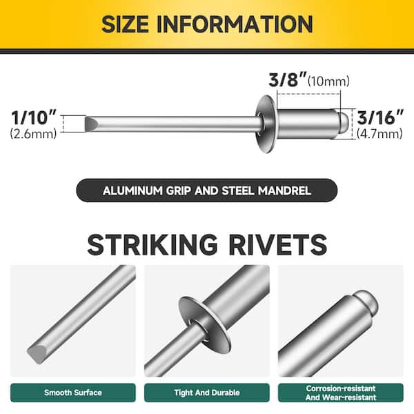 3/16 in. x 3/8 in. Aluminum Blind Pop Rivets (250-Pack) with Steel Mandrel