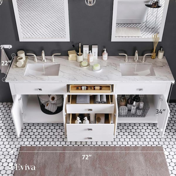 Totti Artemis 72 Inch Gray Transitional Double Sink Bathroom Vanity wi –  Eviva