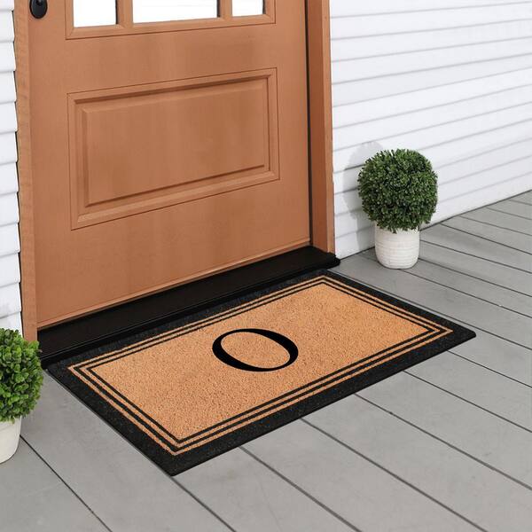 A1 Home Collections A1hc Beige 18 in. x 30 in. Natural Coir Heavy Duty PVC Backing Outdoor Monogrammed O Door Mat