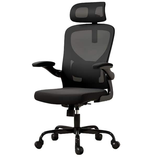Mesh Adjustable Height Ergonomic Home Office Executive Chair in Black with Armrests and Adjustable Lumbar Support