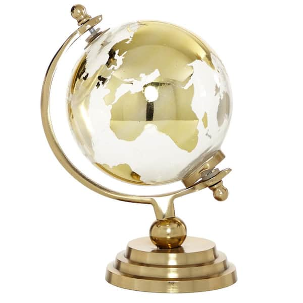 Litton Lane 13 in. Gold Aluminum Decorative Globe with Tiered Base ...