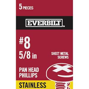 #8 x 5/8 in. Phillips Pan Head Stainless Steel Sheet Metal Screw (5-Pack)