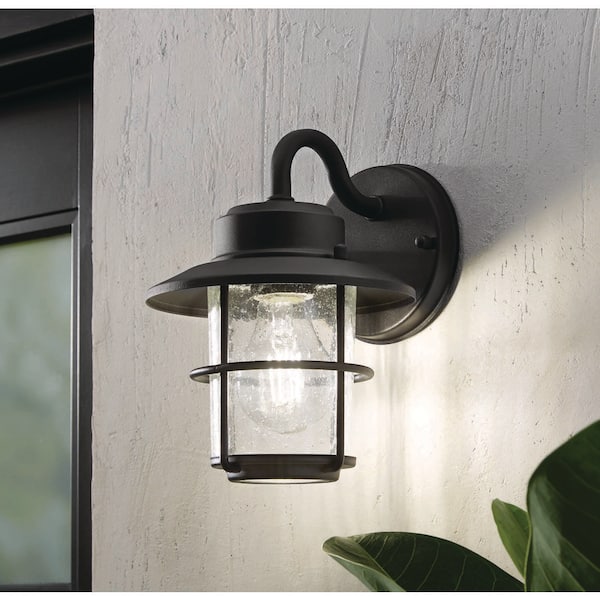 8.2 in. 1-Light Black Outdoor Wall Light Lantern Porch or Patio Sconce (2-Pack)