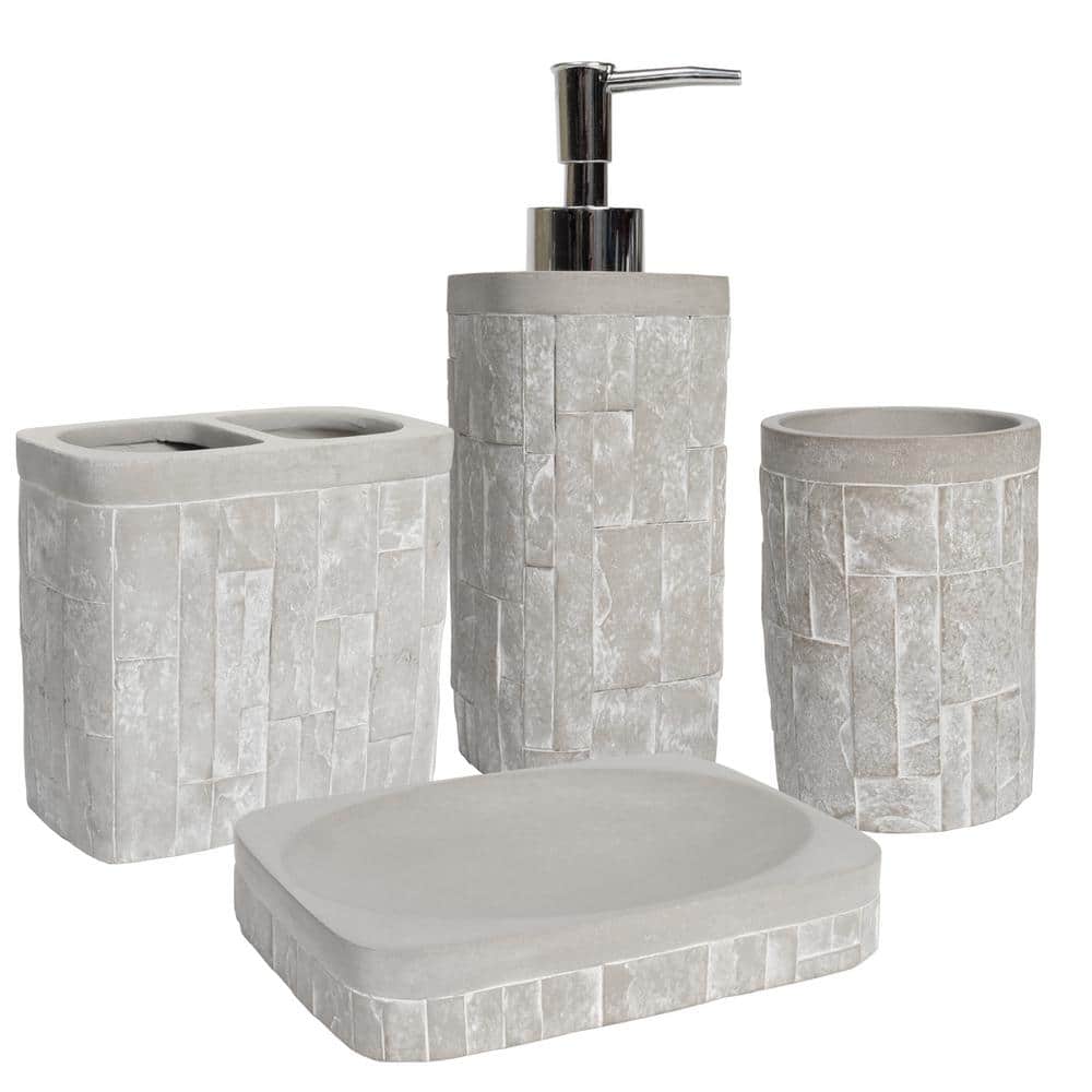 Avalon (4-Piece) Bathroom Accessory Set with Soap Pump, Tumbler, Toothbrush Holder and Soap Dish - Grey price history on PriceWatchPro