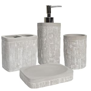 Avalon (4-Piece) Bathroom Accessory Set with Soap Pump, Tumbler, Toothbrush Holder and Soap Dish - Grey