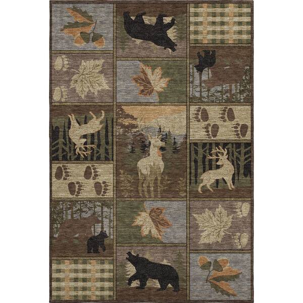 Mayfield Premium Machine Washable Abstract AMF2448 Chocolate 8 ft. x 10 ft. Area Rug
