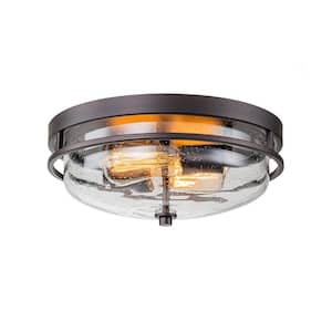 Kerwin 13 in. 2-Light Oil Rubbed Bronze Seed Glass Flush Mount Ceiling