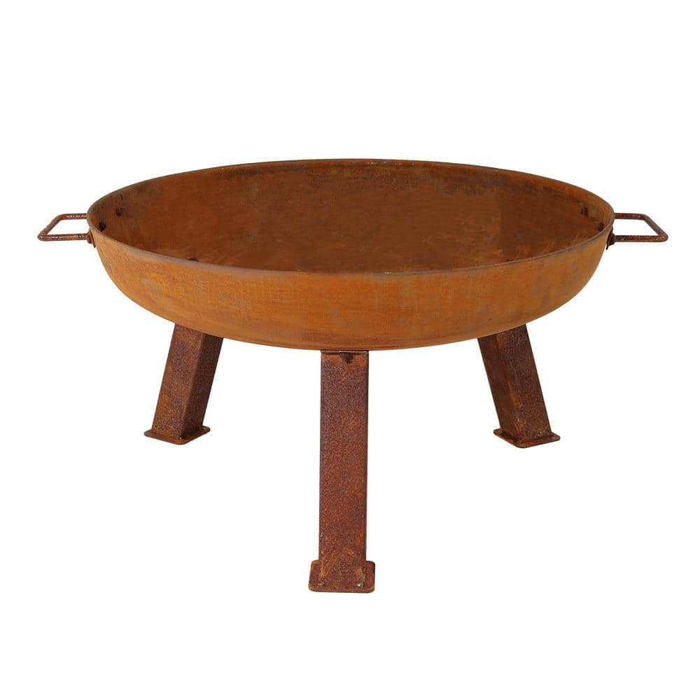 Rustic 24-Inch Round Cast Iron Wood-Burning Fire Pit with Handles
