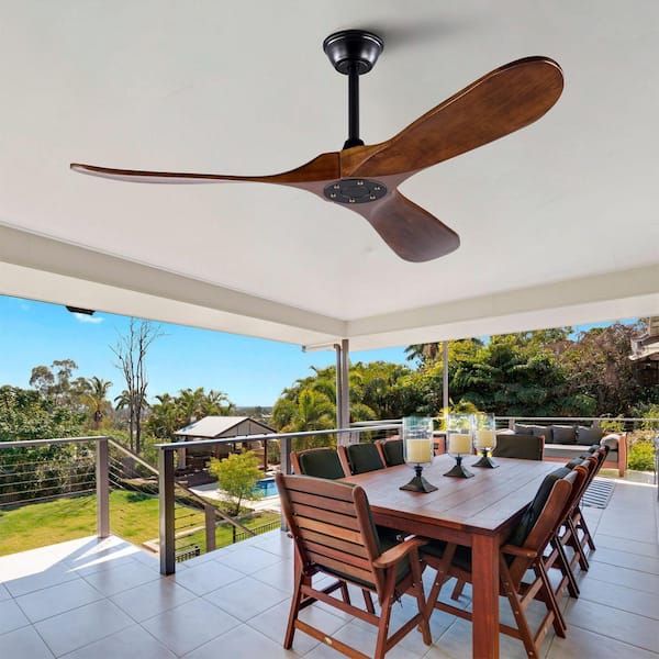 Modern 52 in. Black 3 Wood Blades Downrod Standard Ceiling Fan with Remote Control and Reversible DC Motor