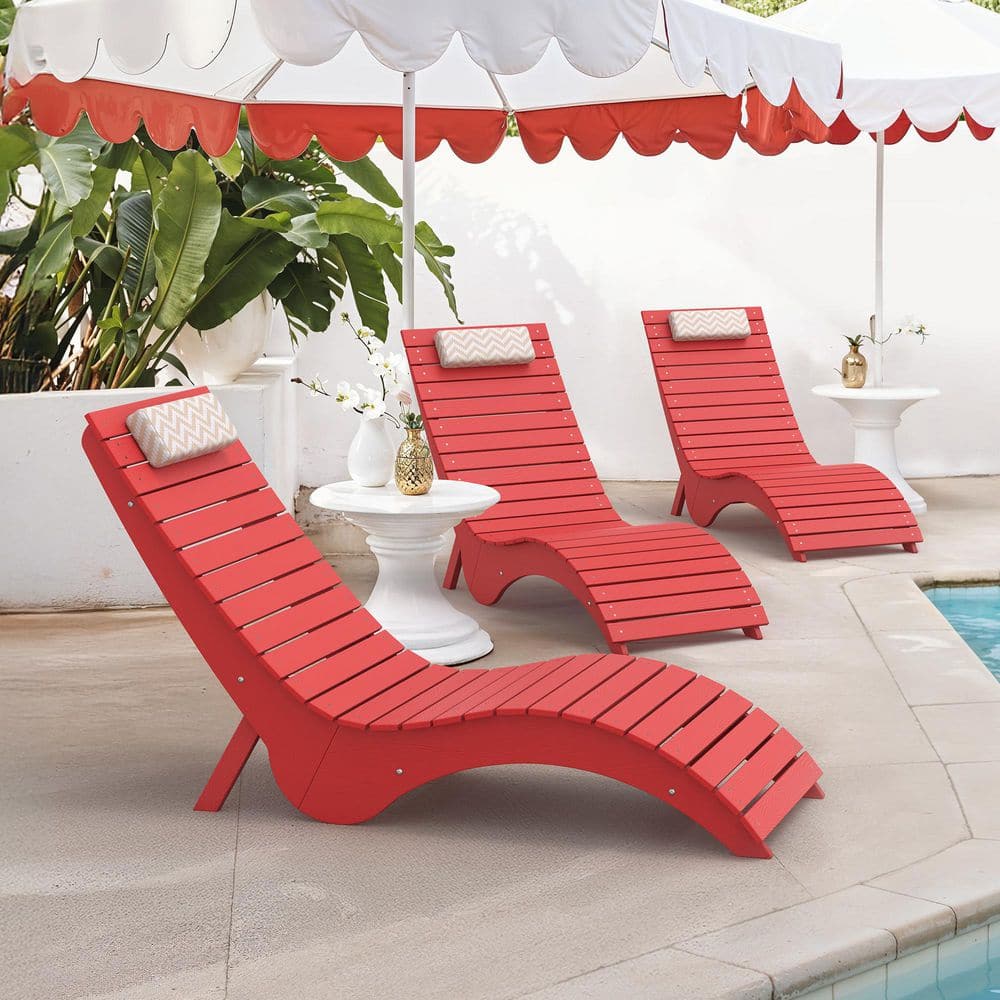 Salina Premium Recycled Plastic Red Outdoor Chaise Lounges Ply Patio Lounge Chair with Headrest and Sandbag Set of 3 price history on PriceWatchPro