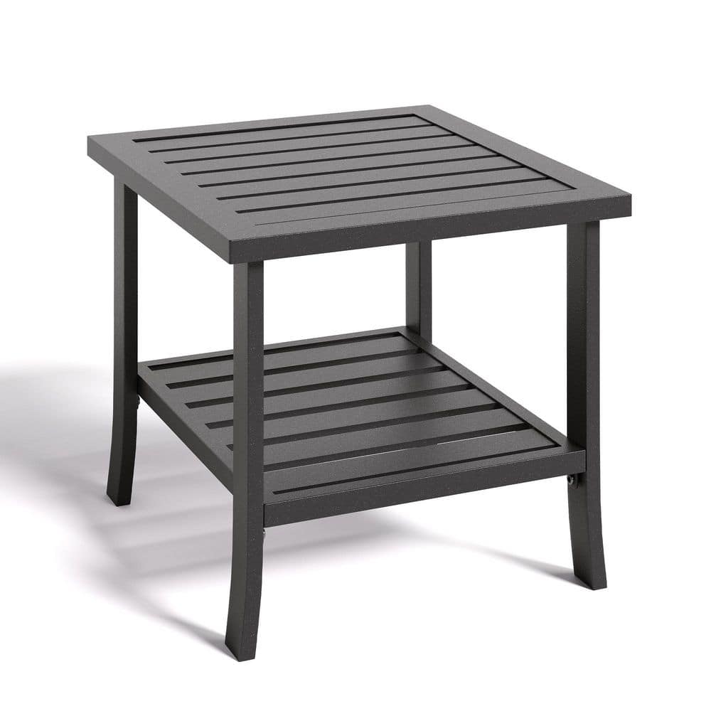 SUNVIVI 19 in. L x 19 in. W Black Square Metal Outdoor Side Table ZHJ014BK-HD