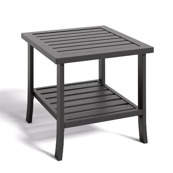 19 in. L x 19 in. W Black Square Metal Outdoor Side Table