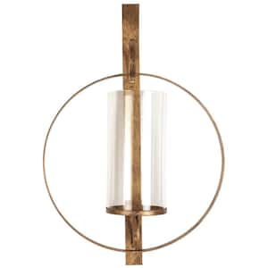 18 in. x 12 in. Round Gold Metal Candle Wall Sconce With Glass 18 in. x 12 in.