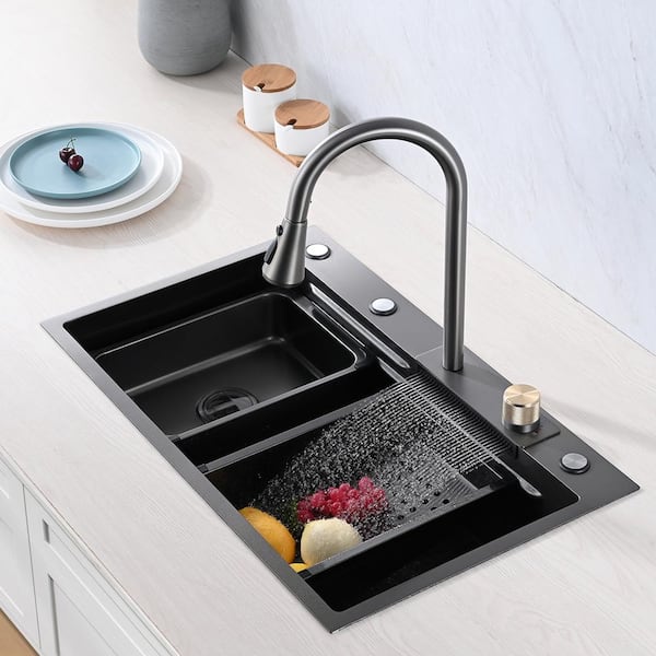 Siavonce Kitchen Sink Flying rain Waterfall Kitchen Sink Set 30x 18 304  Stainless Steel Sink with Pull Down Faucet DJ-ZX-W1225102390 - The Home  Depot