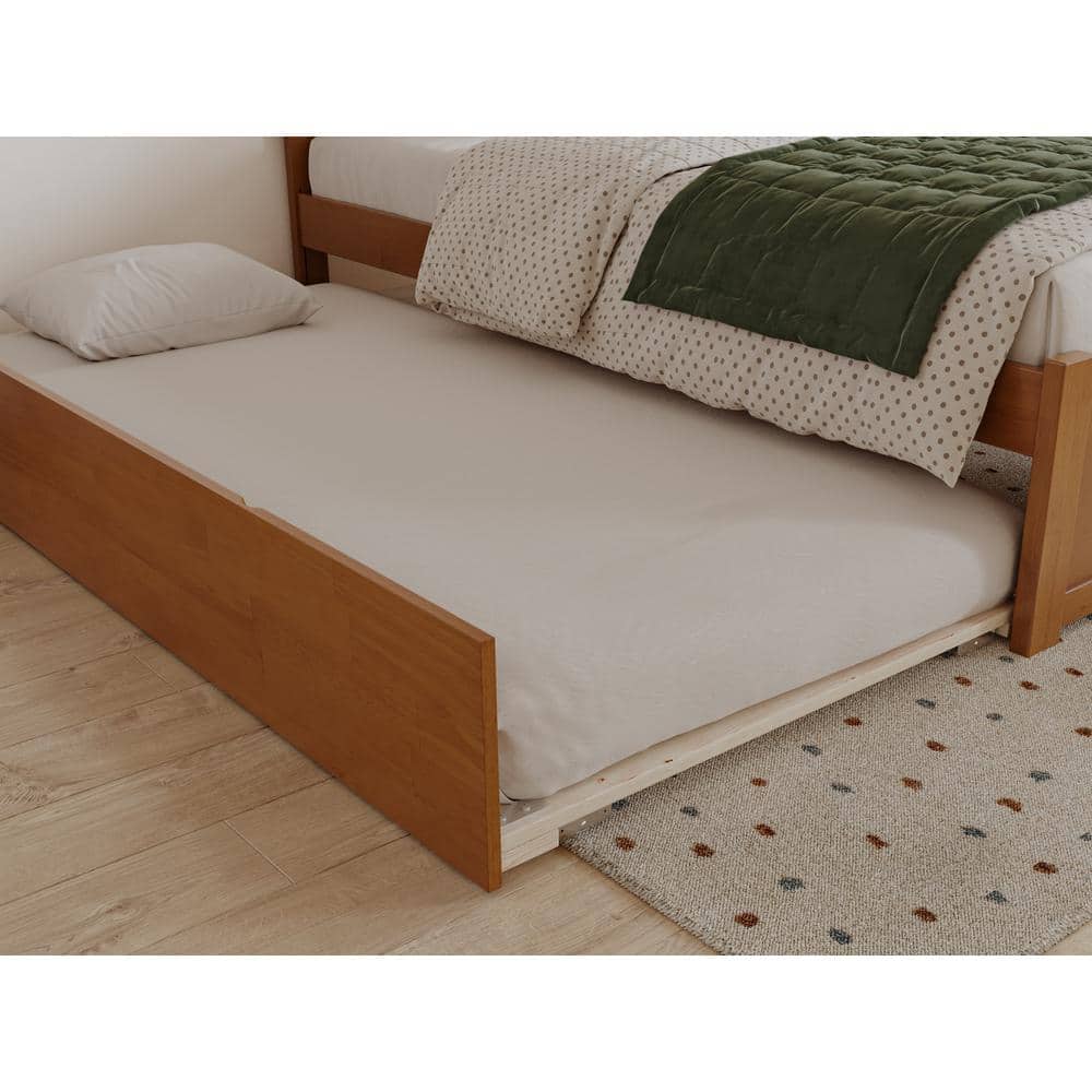 Light Toffee Twin Wood Platform Bed with Trundle and Slats