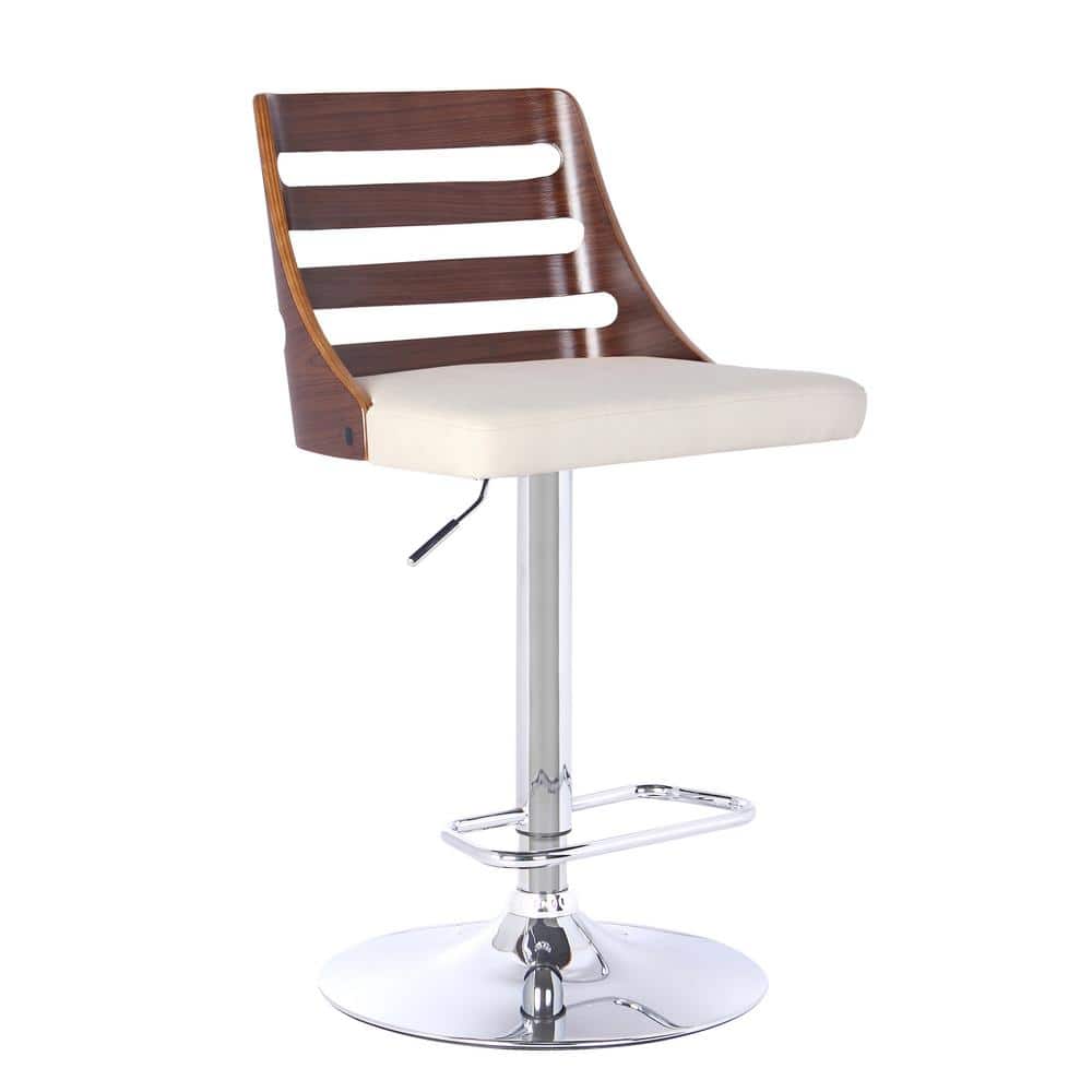 Storm Adjustable Swivel Bar Stool in Cream Faux Leather and Chrome