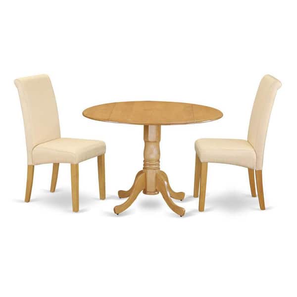 East West Furniture 3-Piece Natural Oak Finish Solid Wood Top - Round Dining Room Set - Seats 4
