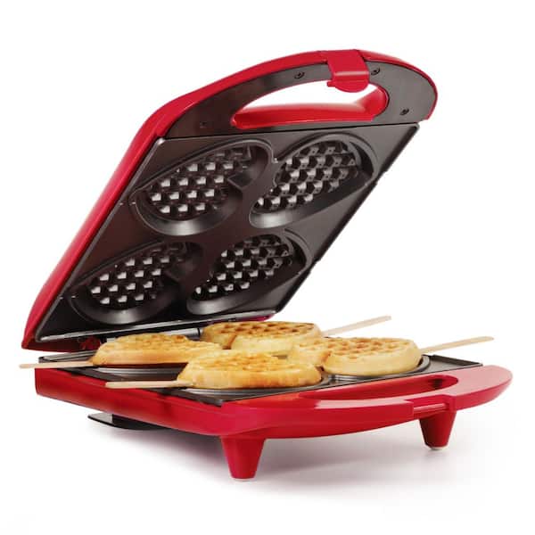 Heart-Shaped 4-Waffle Red American Waffle Maker with Recipe Booklet