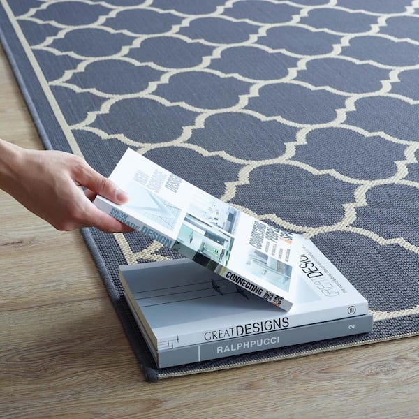 Avena in Blue and Beige 8 ft. x 10 ft. Moroccan Quatrefoil Trellis Indoor and Outdoor Area Rug