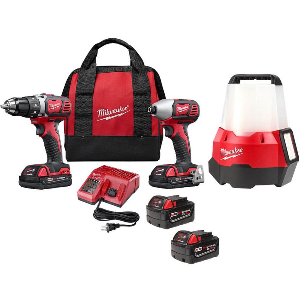 Milwaukee M18 18V Lithium-Ion Cordless Drill Driver/Impact Driver Combo Kit (2-Tool) w/LED Site Light & Two 3.0Ah Batteries -  2691-22-2144-20