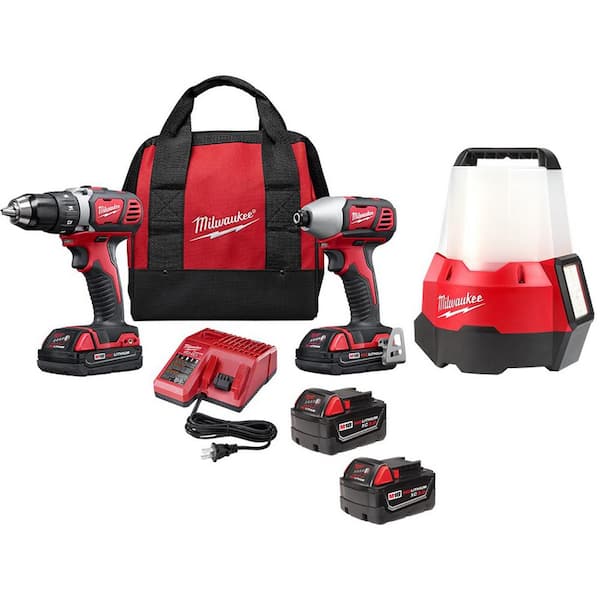 Milwaukee M18 18V Lithium-Ion Cordless Drill Driver/Impact Driver Combo Kit (2-Tool) w/LED Site Light & Two 3.0Ah Batteries