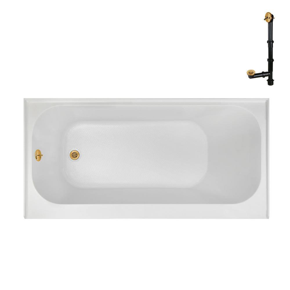 Glossy White Acrylic Alcove Bathtub with Brushed Gold Trim