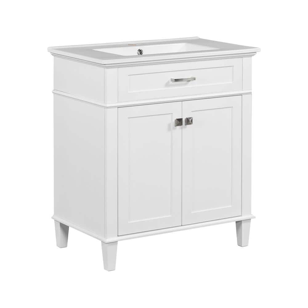 30 in. W x 18 in. D x 34 in. H Single Sink Freestanding Bath Vanity in White with White Ceramic Top price history on PriceWatchPro