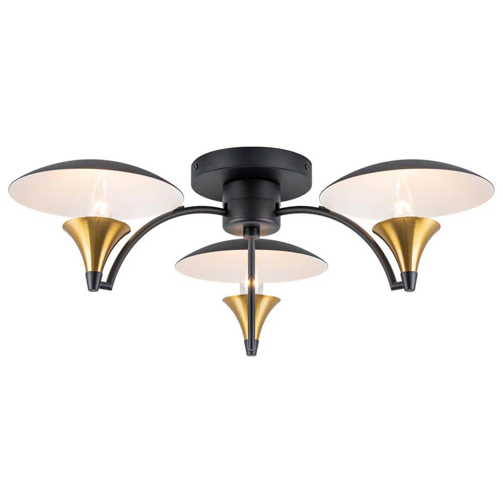 24 in. Modern Black and Brass 3-Light Semi Flush Mount Ceiling Light with Metal Shades for Bedroom, Hallway, Dining Room price history on PriceWatchPro
