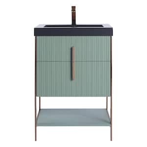 24 in. W x 18 in. D x 33.5 in. H Bath Vanity in Mint Green with Gel Coated Thick top in Black With Rose Gold Hardware