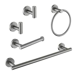 5-Piece Bath Hardware Set with Towel Bar Towel Hook Toilet Paper Holder and Towel Ring Set in Brushed Nickel