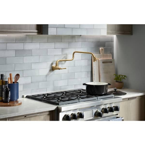 Graze Wall Mount Pot Filler Faucet in Vibrant Brushed Moderne Brass