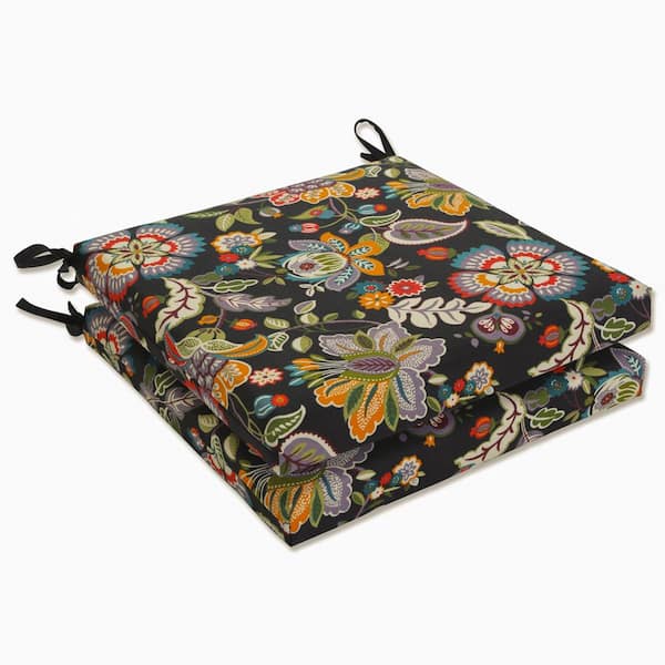 Pillow Perfect Floral 20 in. x 20 in. Outdoor Dining Chair Cushion in Black/Multicolored (Set of 2)