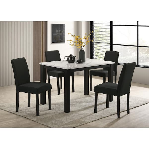 Rory Gray + Charcoal Frame Fabric Upholstered Dining Chairs Set of 4