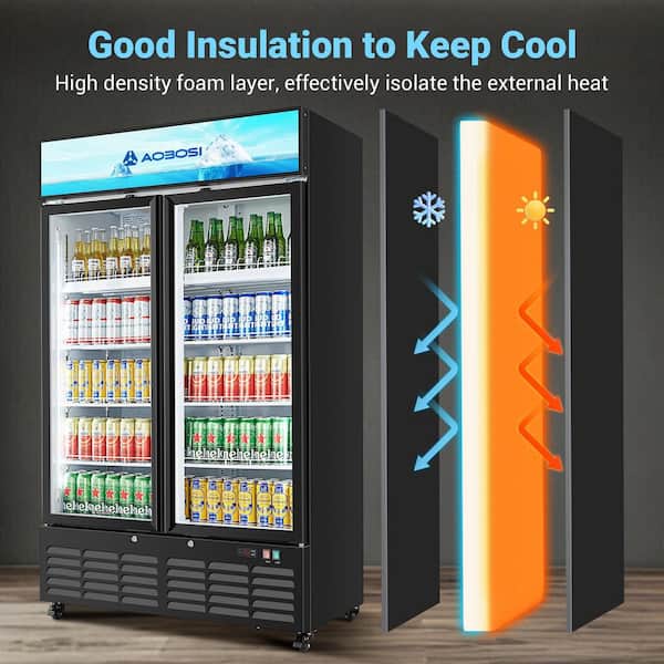 44 in. 27 cu. ft. Upright Beverage Display Cooler with Soft LED Light in Black