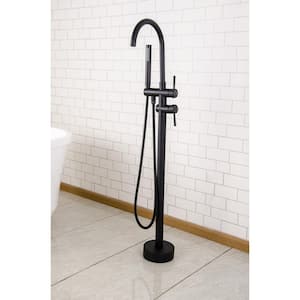Reaves 2-Handle Freestanding Floor-Mounted Bath Tub Filler Faucet with Hand Shower in Black