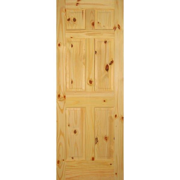 Builders Choice 28 in. x 80 in. Left-Handed 6-Panel Solid Core Knotty Pine Single Prehung Interior Door