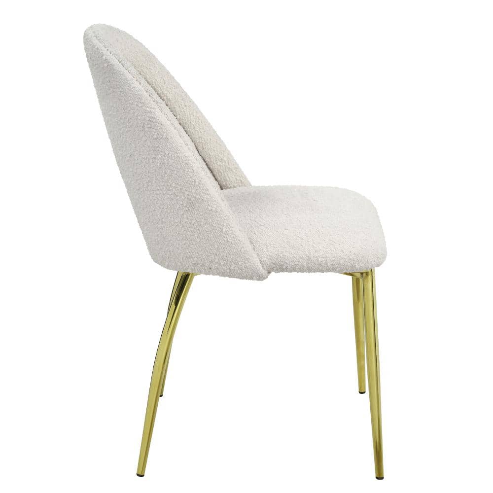 White Upholstered Side Chair with Gold Metal Legs, Set of 2