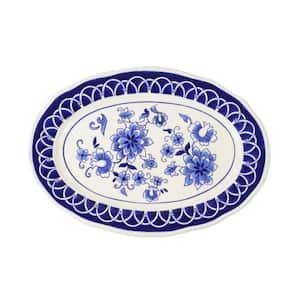 18 in. Blue Garden Stoneware Oval Serving Platter