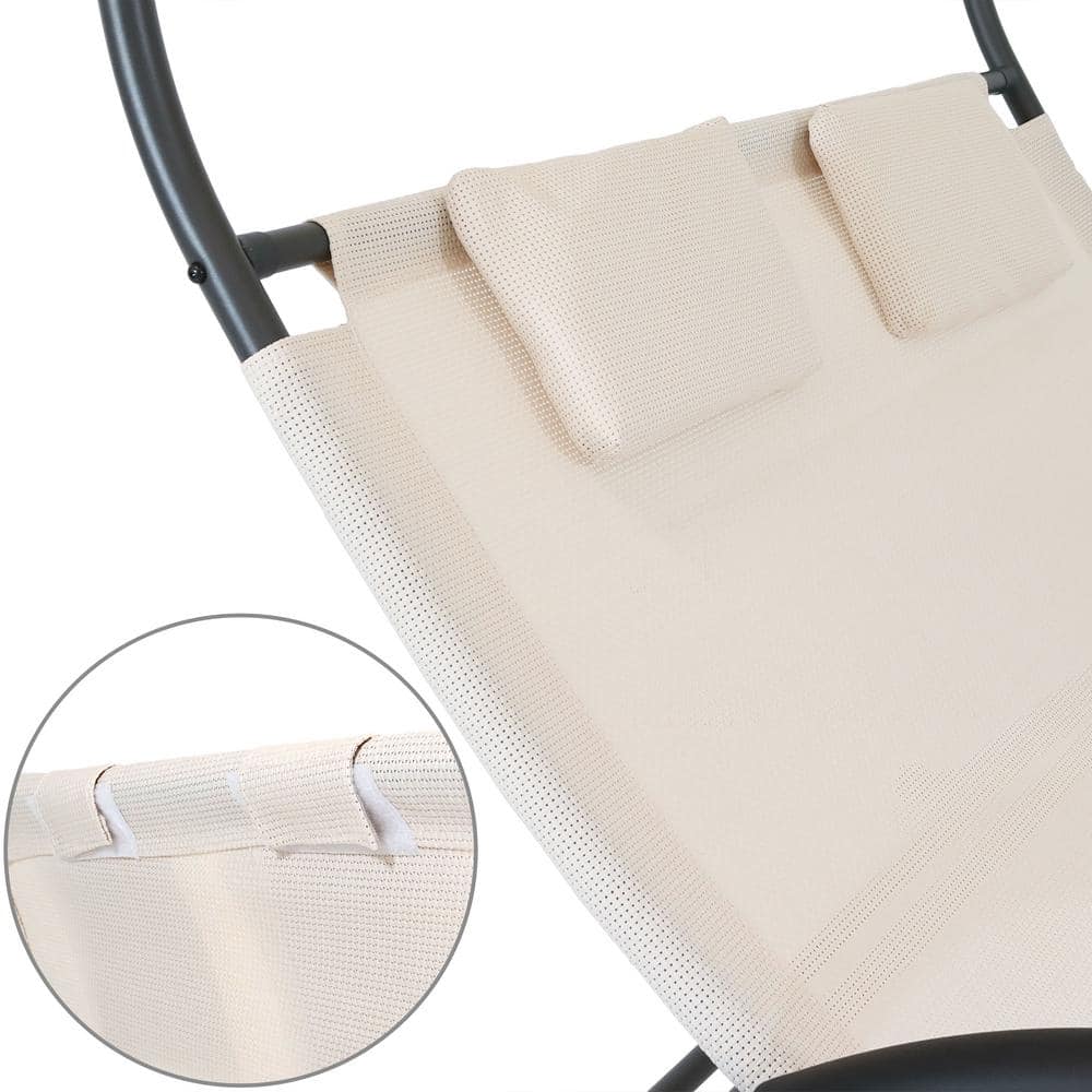Beige Double Chaise Lounge with Canopy and Cushions