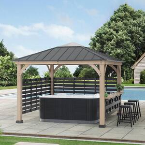 Cameron 11 ft. x 11 ft. Cameron Cedar Wood Hot Tub Gazebo with Steel and Polycarbonate Hardtop
