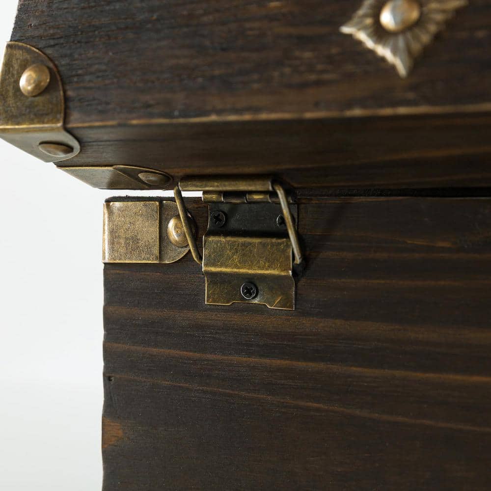 Vintage Dark Brown Wood Decorative Storage Box Set with Hinged Lids
