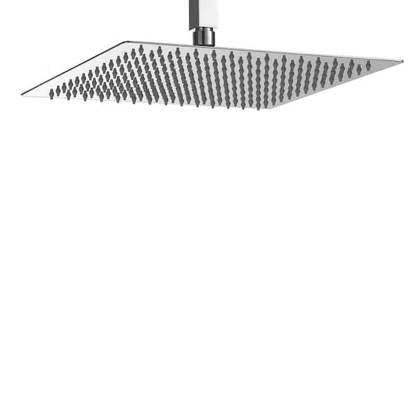 BWE 1-Spray Patterns 12 in. Single Wall Mount and Ceiling Mount Square Rain Fixed Shower Head in Brushed Nickel