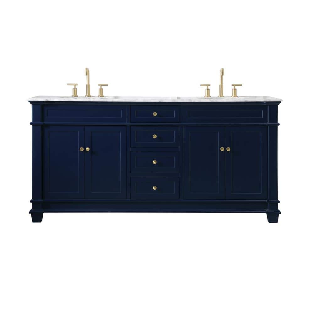 Timeless Home 72 in. W x 21.5 in.D x 35 in.H Double Bath Vanity in Blue wit