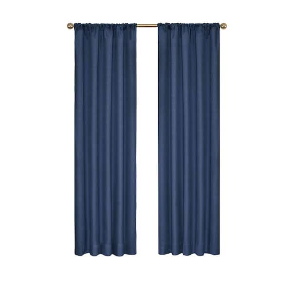 Eclipse Kendall Thermaback Denim Solid Polyester 42 in. W x 95 in. L Blackout Single Rod Pocket Curtain Panel