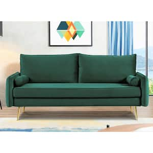 Villeda 70 in. Square Arms Velvet Rectangle Sofa in Green