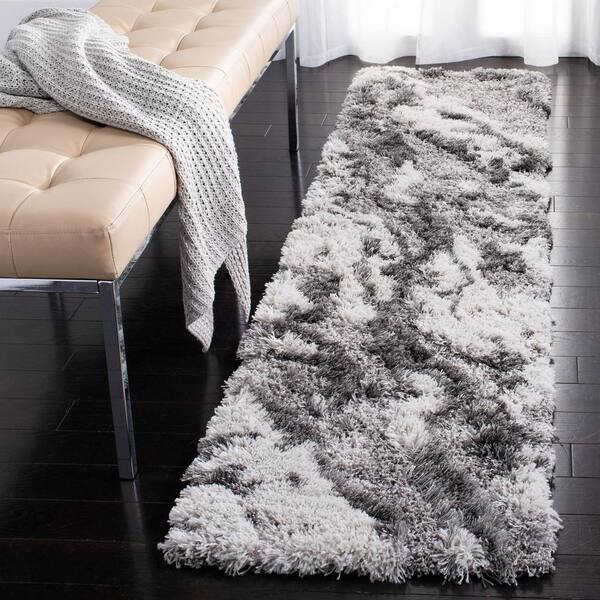 Horizon Shag 2 ft. x 19 ft. Gray/Ivory Abstract Marble Runner Rug