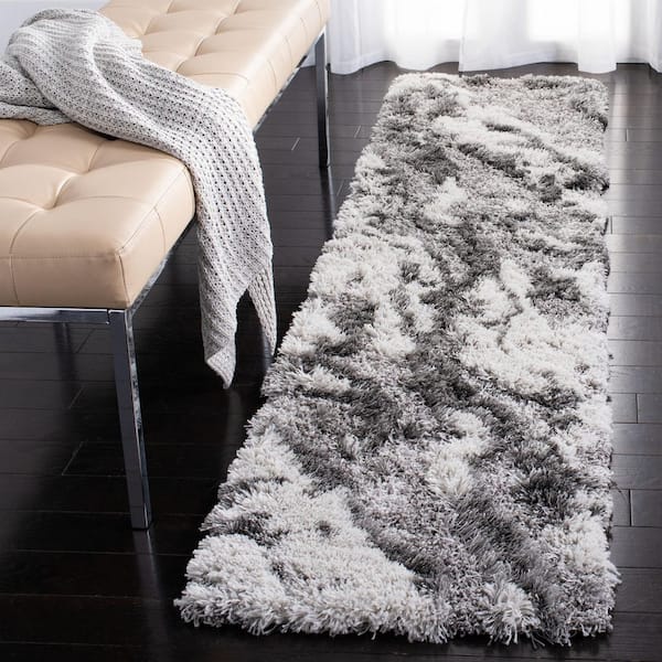 Horizon Shag 2 ft. x 5 ft. Gray/Ivory Abstract Marble Runner Rug